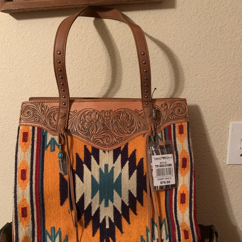 Trinity ranch Western Style Tan and Multicolor Tote Bag